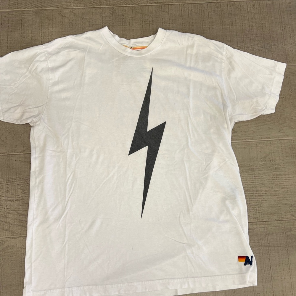 Aviator Nation White Tee with Black Lightning Bolt